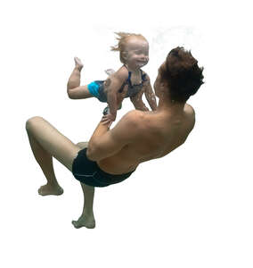 cut out man diving with  his baby daughter