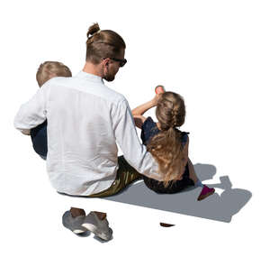 cut out top view of a father with two kids sitting