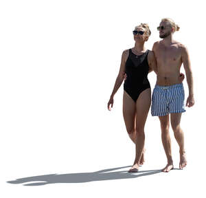 cut out backlit couple in bathing suits walking