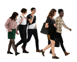 cut out group of five people walking