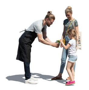 cut out mother and daughter buying grapes at a farmers market