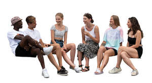cut out group of six friends sitting and talking