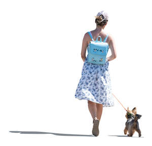 cut out young woman wih cute little dog walking