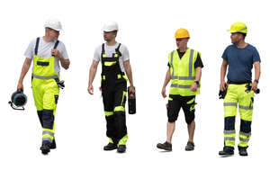 cut out group of construction workers walking