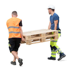 two cut out men carrying pallets