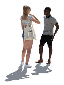 cut out backlit man and woman standing and talking