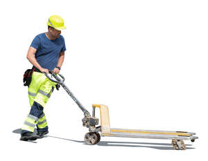 cut out construction worker pulling a forklift