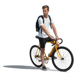 cut out young man with a yellow bike standing