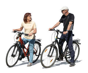 cut out elderly man and woman riding bikes