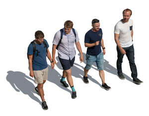 cut out group of four men walking seen from above