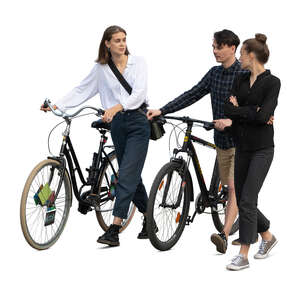 cut out group of three young people with bikes