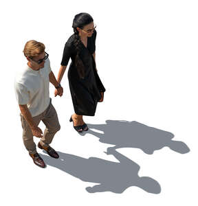 cut out backlit couple walking seen from above