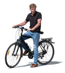cut out senior man with a bike standing