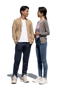 cut out man and woman standing and talking