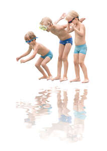 three cut out boys jumping into water