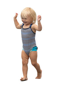 cut out happy little girl in a swimsuit walking 