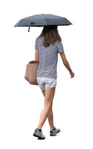cut out young woman with an umbrella walking in the summer rain