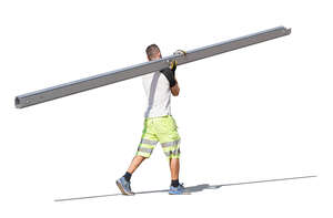 cut out workman carrying a long steel pole