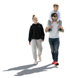 cut out backlit man with two kids walking