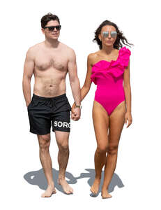 cut out couple in bathing suits walking hand in hand