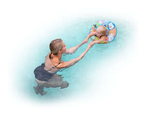 cut out mother and baby swimming in the pool