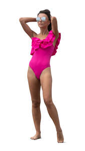 cut out woman in a pink swimsuit standing