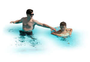 cut out father and son swimming in the pool