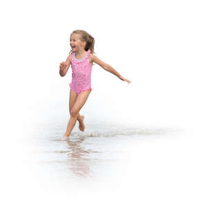 cut out little girl running on the beach