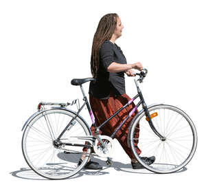 cut out woman with a bicycle walking