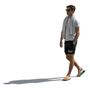 cut out backlit man walking in resort