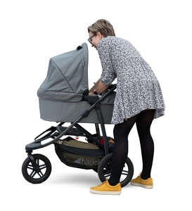 cut out woman picking up a baby from a carriage