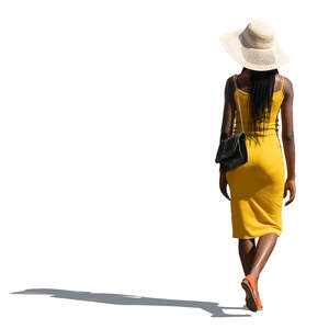 cut out black woman in a yellow summer dress walking