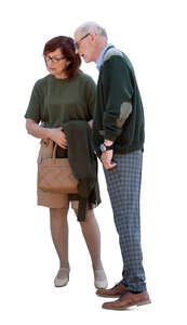 cut out elderly couple standing and looking at smth