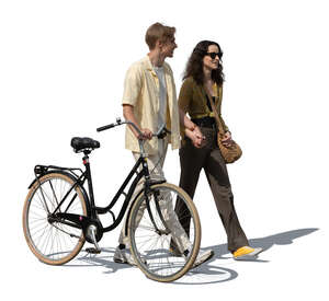 cut out couple with a bike walking hand in hand