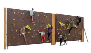 cut out group of kids and adults climbing on a climbing wall