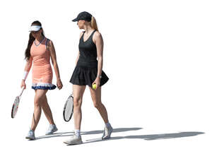 two cut out female tennis players walking