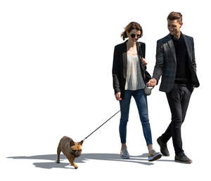 cut out couple walking a dog