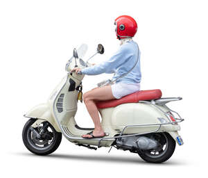 cut out woman riding a white vespa motor scooter