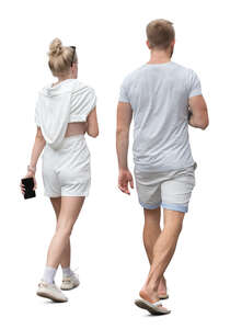 cut out man and woman in casual outfits walking