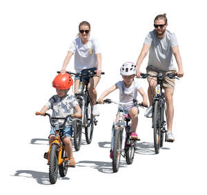 cut out family with two kids riding bikes