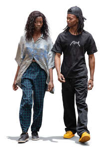 cut out black man and woman walking and talking