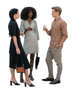 cut out group of three people standing and drinking champagne