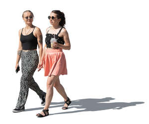 two cut out young women walking