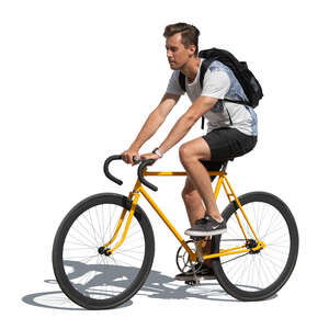 cut out man riding a trendy yellow bike
