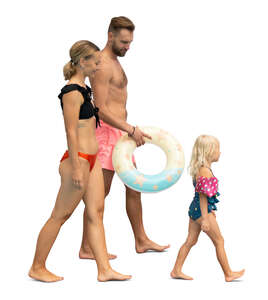 cut out family in swimsuits walking