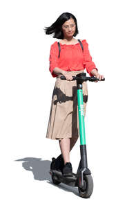 cut out young asian woman riding an electric scooter