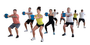 cut out group of people working out with mirror reflection