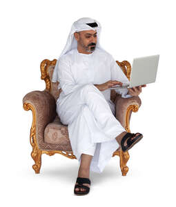 cut out arab man with laptop sitting and working with laptop