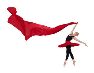 cut out ballet dancer performing with a red scarf