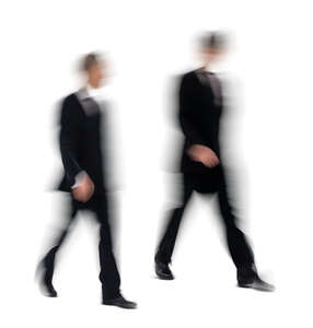 two cut out motion blur businessmen walking